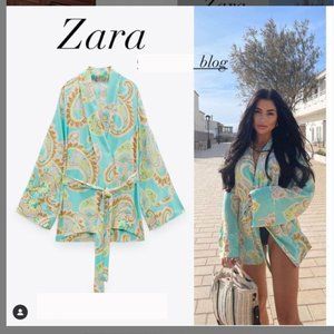 NWT ZARA PRINTED BLOUSE WITH BOW SIZE M